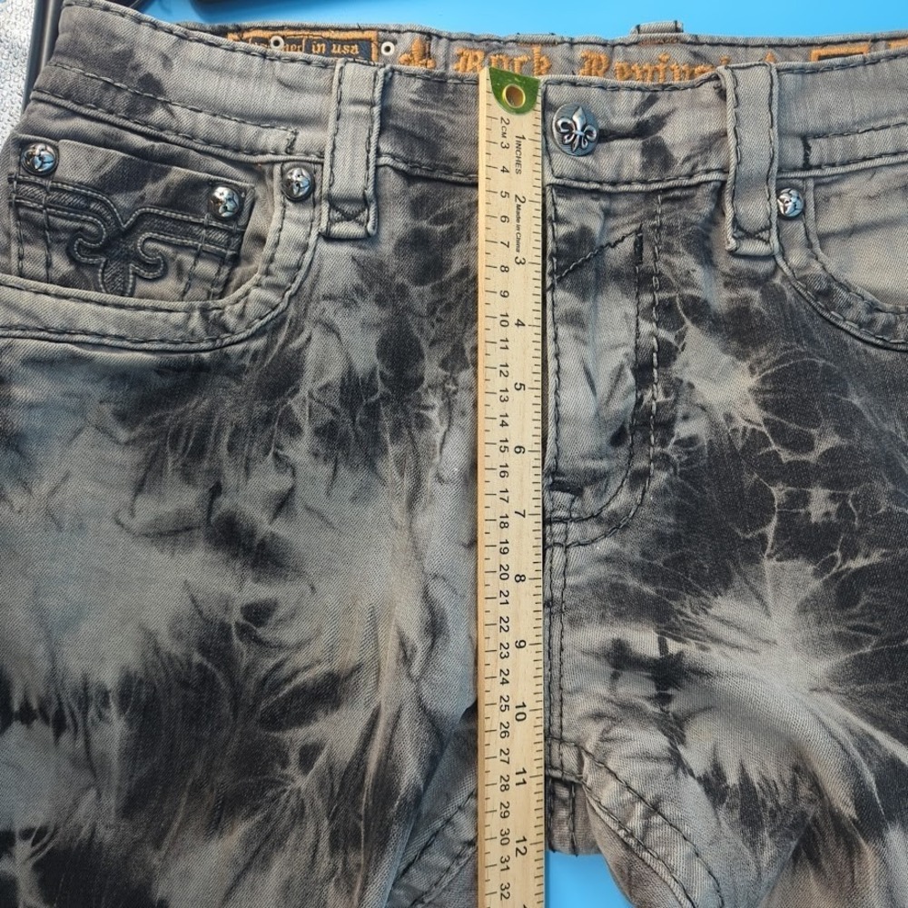 Rock Revival Steven Straight Jeans Mens 36x34 Gray Black Tie Dye Y2K Biker Thick - Picture 11 of 16
